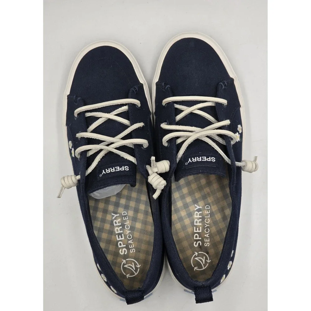 Sperry Crest Vibe Floral STS89178 Navy Canvas Sneakers Women's Size 8
